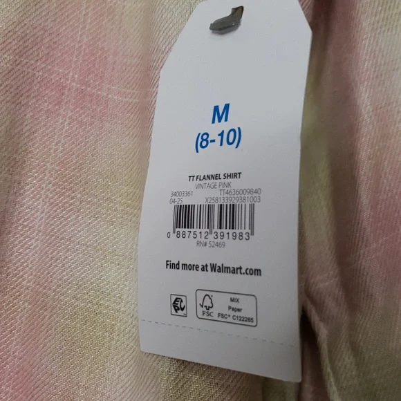 NWT Time And Tru Vintage Pink Plaid Flannel Long Sleeve Button-Up Shirt - Picture 8 of 9